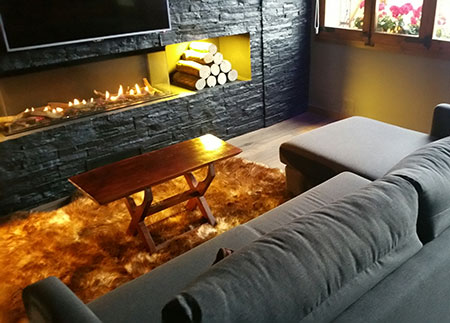 Tourist rental apartment Borreda - Living room with gas fireplace