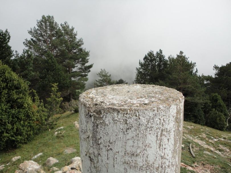Vèrtex geodèsic blanc al cim del Pedró, a la Serra del Catllaràs