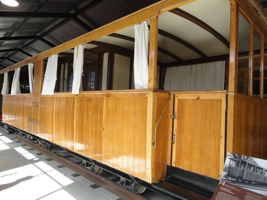 Wooden passenger carriage from the Montserrat rack railway in the Tren del Ciment museum