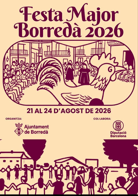 Plaza de Borredà durante la Fiesta Mayor con puestos y música en directo al atardecer