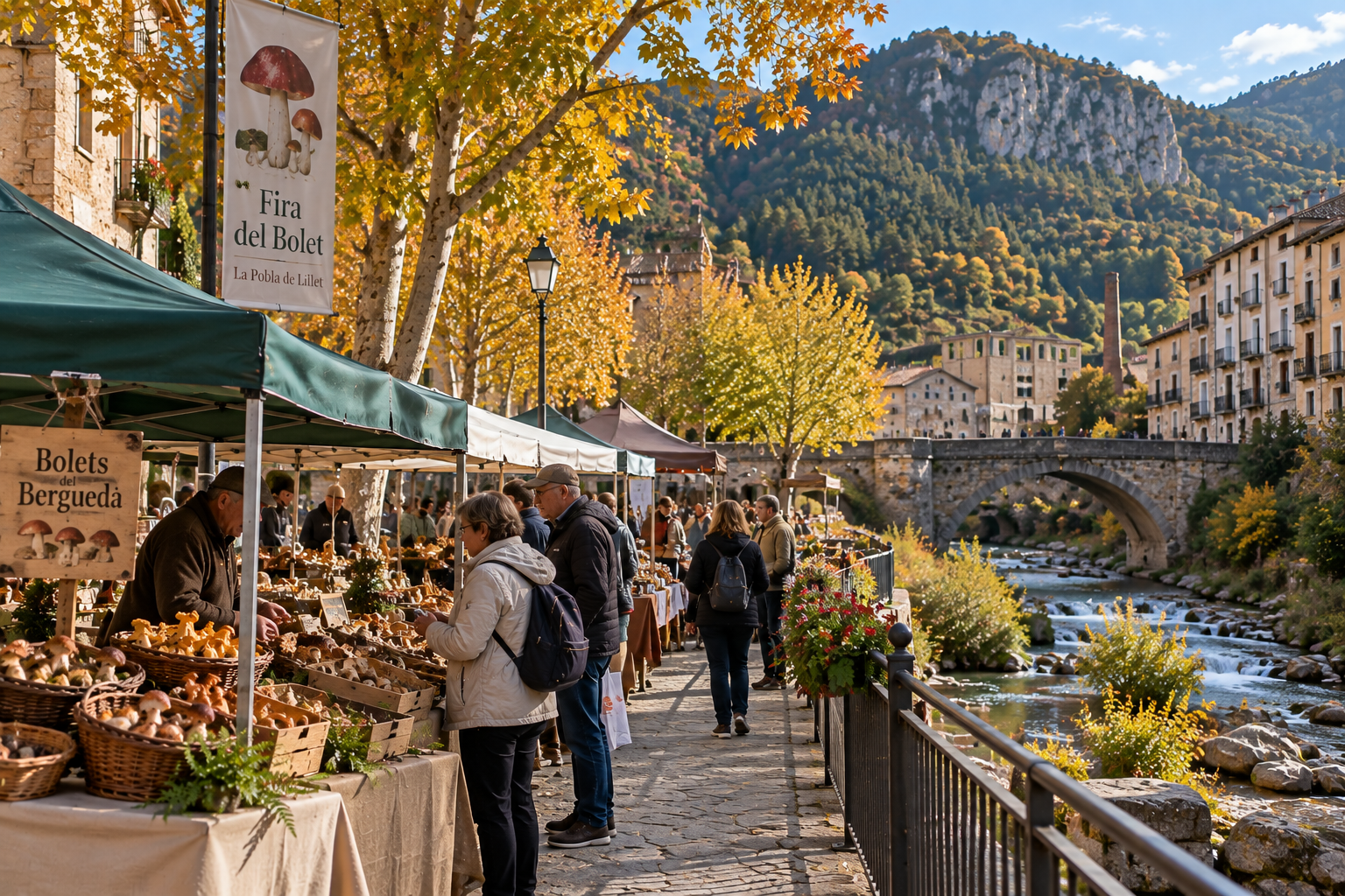 Atmosphere at an artisan fair with local products and visitors in Bergued&agrave;