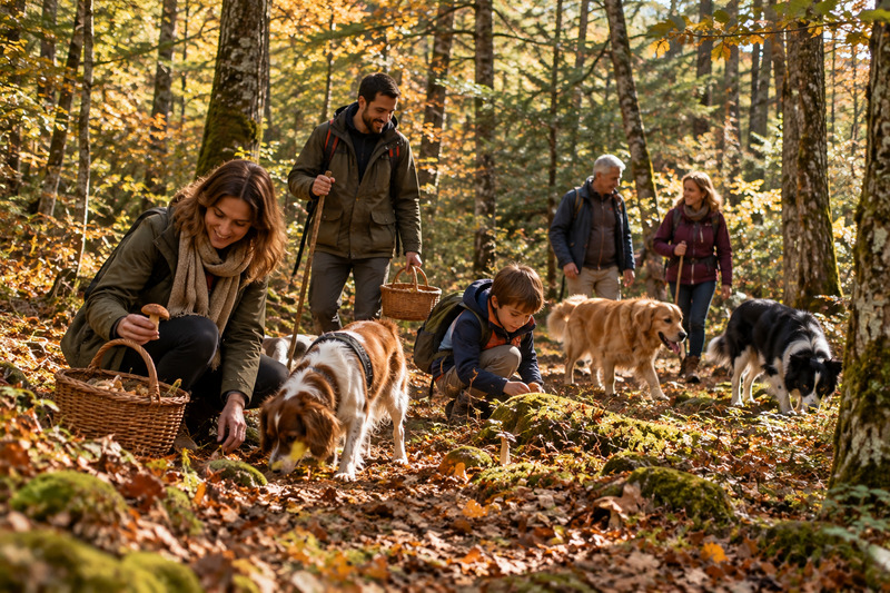 Autumn trail in Berguedà with red and orange leafed trees under clear afternoon light
