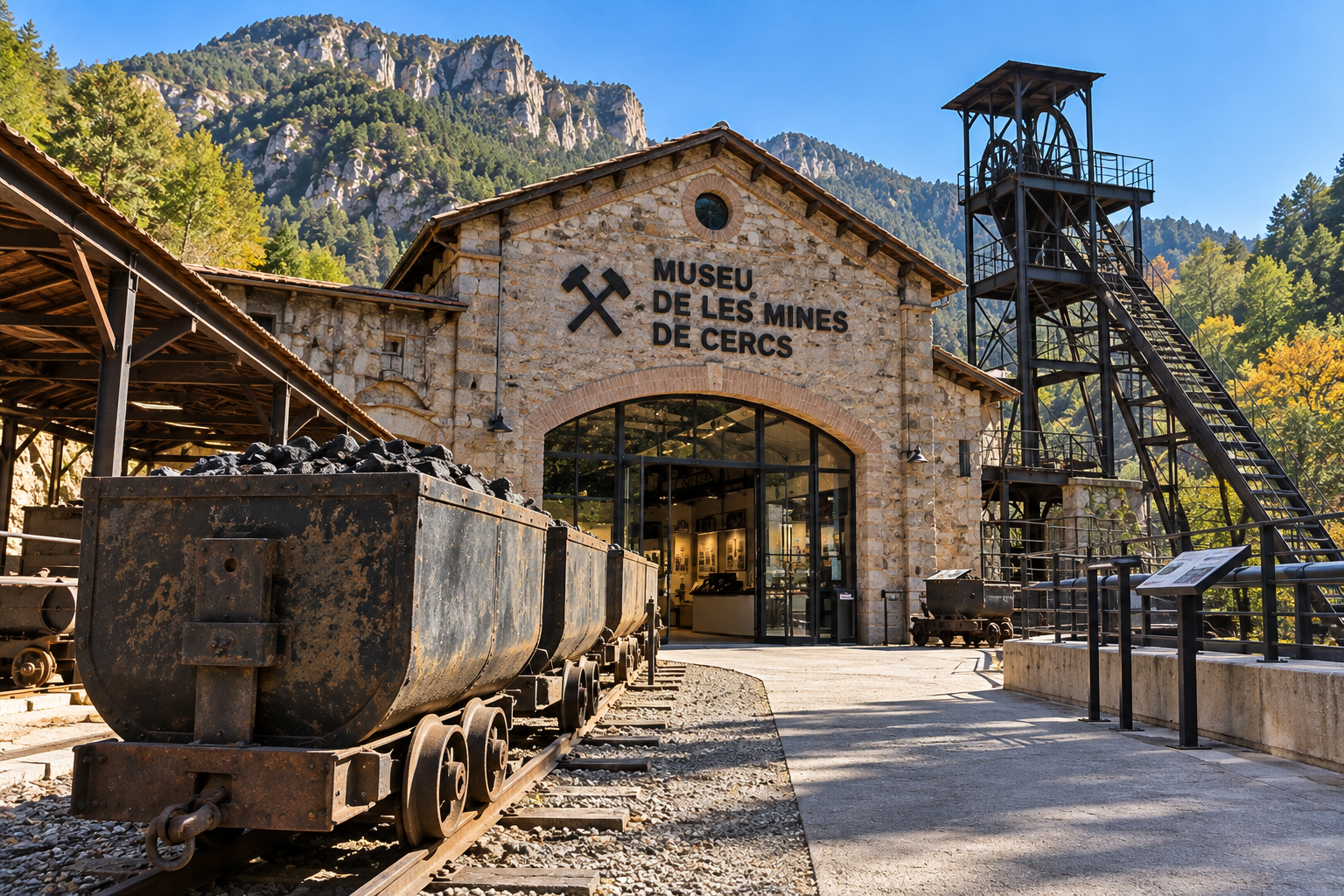 Camino rústico de octubre con masías tradicionales y luz de tarde en el Berguedà